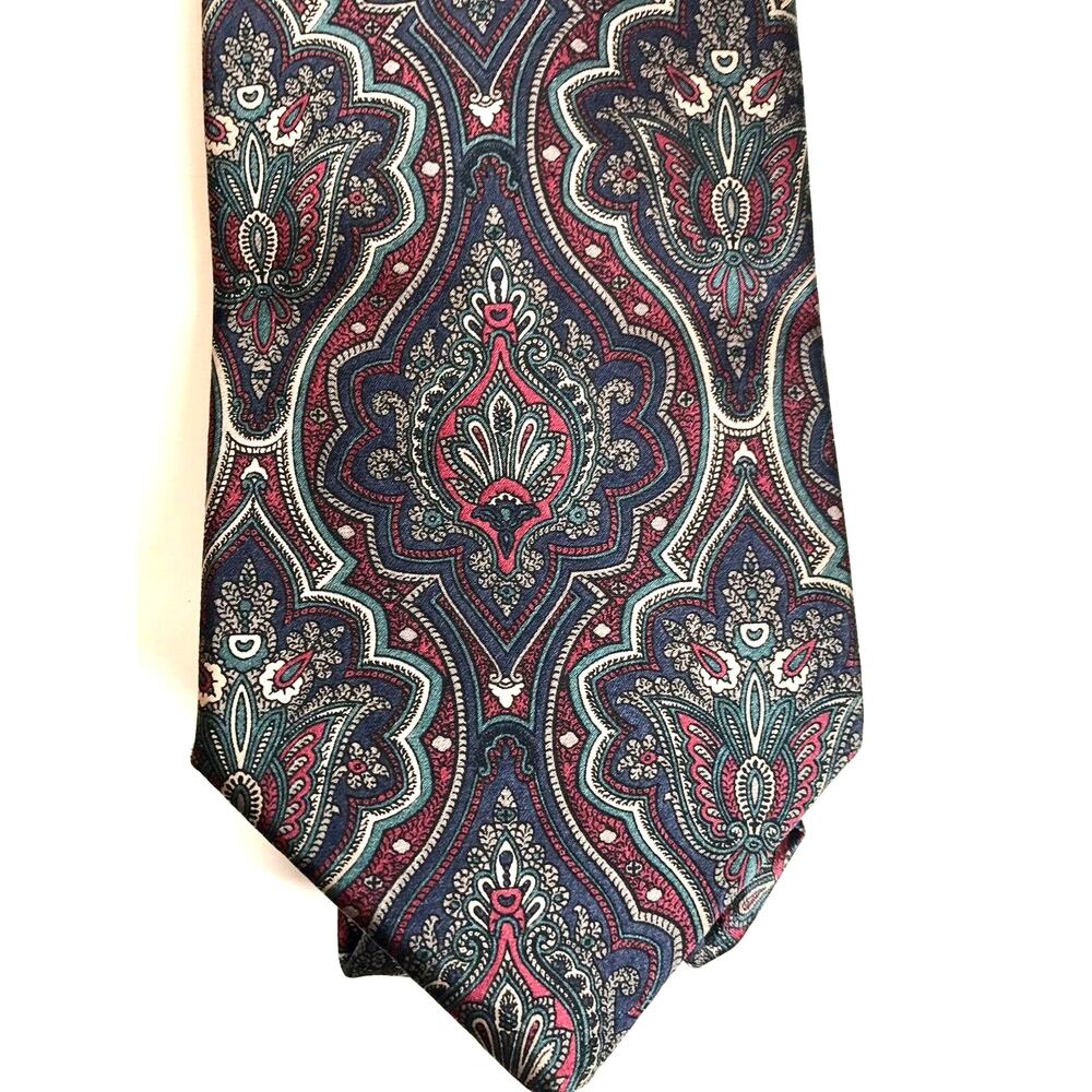 Lands' End Men's Blue, Gray & Red Silk Tie USA Very Nice